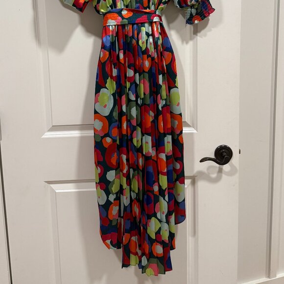 Emily Mccarthy Rowan Pleated Cheetah Dress size L Like New - Picture 5 of 5